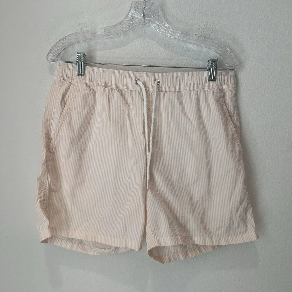 J Crew Seersucker Swim Trunk Mens SZ M Drawstring Summer Shorts Swimwear